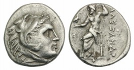 Kings of Macedon, Alexander III ‘the Great’ (336-323 BC). AR Drachm (16mm, 4.09g, 12h). Uncertain mint of Asia, 323-280 BC. Head of Herakles r. wearin...