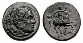 Kings of Macedon, Philip III (323-317 BC). Æ (20mm, 5.82g, 12h). Uncertain mint in Macedon. Head of Herakles r., wearing lion skin. R/ Horseman riding...