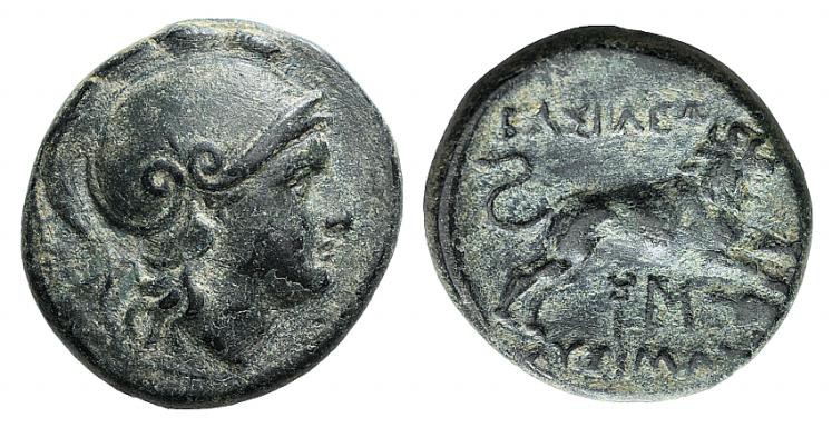 Kings of Thrace, Lysimachos (305-281 BC). Æ (19mm, 5.55g, 1h). Helmeted head of ...