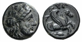 Mysia, Adramytion. Orontes (Satrap of Mysia, c. 357-352 BC). Æ (9mm, 0.97g, 3h). Laureate head of Zeus r. R/ Forepart of Pegasos r.; below, corn-ear r...