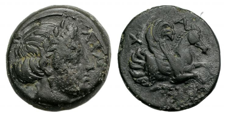Mysia, Lampsakos, c. 4th-3rd century BC. Æ (18mm, 6.51g, 6h). Female head r. R/ ...
