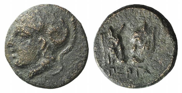Mysia, Pergamon, c. 300-282 BC. Æ (9mm, 0.85g, 12h). Helmeted head of Athena l. ...