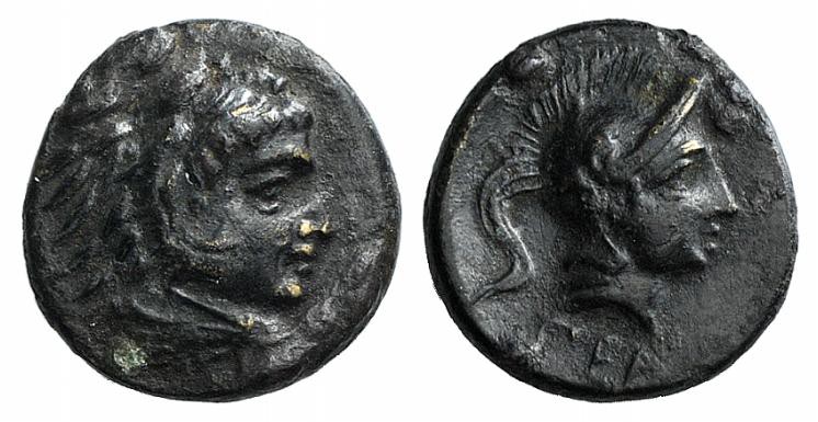 Mysia, Pergamon, c. 310-282 BC. Æ (9mm, 0.98g, 12h). Head of Herakles r., wearin...