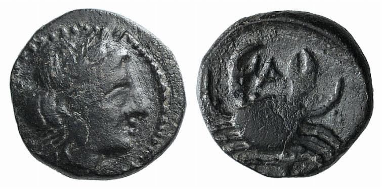 Mysia, Priapos, 1st century BC. Æ (10mm, 1.26g, 12h). Laureate head of Apollo r....