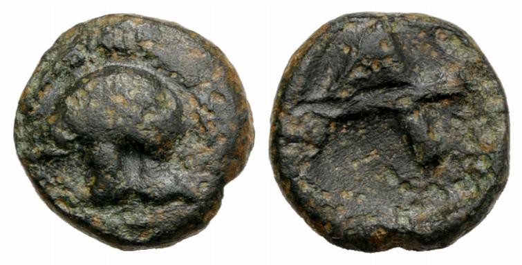 Troas, Achilleion, 4th century BC. Æ (8mm, 0.77g, 6h). Crested helmet l. R/ City...
