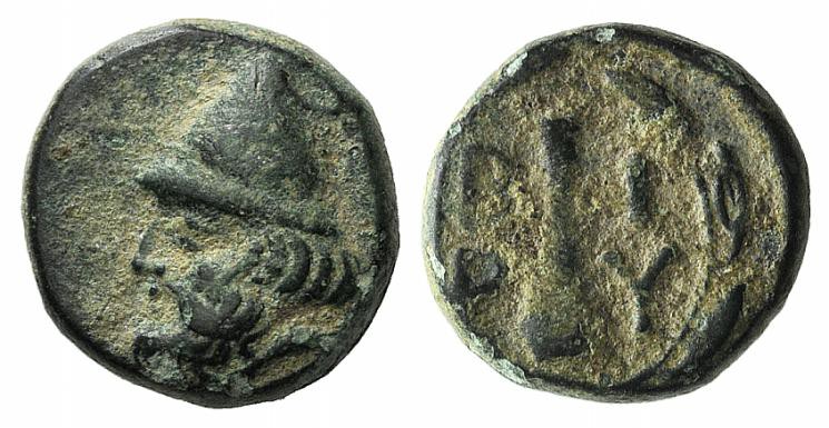 Troas, Birytis, c. 350-300 BC. Æ (9mm, 1.21g, 12h). Head of Kabeiros l., wearing...