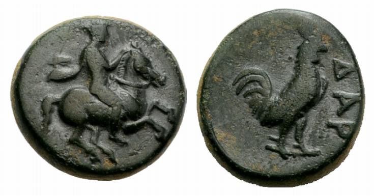 Troas, Dardanos, 4th-3rd century BC. Æ (12mm, 2.66g, 2h). Horseman r. R/ Cock st...