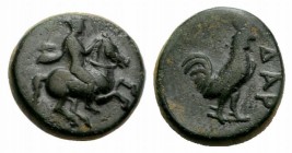 Troas, Dardanos, 4th-3rd century BC. Æ (12mm, 2.66g, 2h). Horseman r. R/ Cock standing r. SNG Copenhagen 293. Green patina, VF