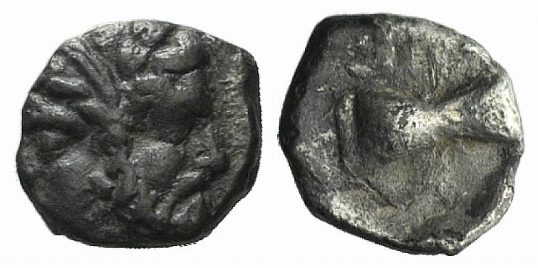 Islands of Troas, Tenedos, late 5th-early 4th century BC. AR Obol (7mm, 0.47g, 6...