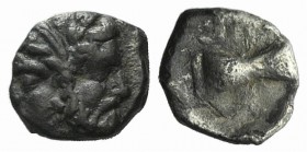 Islands of Troas, Tenedos, late 5th-early 4th century BC. AR Obol (7mm, 0.47g, 6h). Janiform head, female on l., male on r. R/ Labrys within incuse sq...