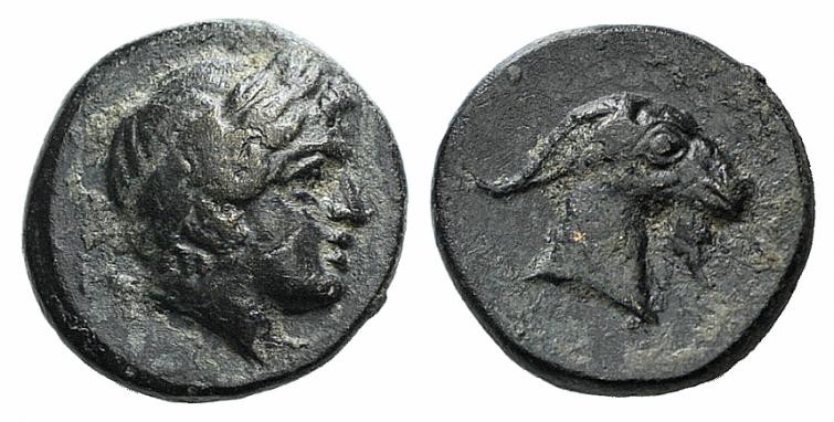 Aeolis, Aigai, 4th-3rd centuries BC. Æ (9mm, 1.15g, 6h). Laureate head of Apollo...