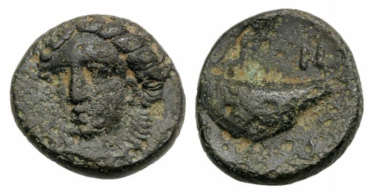 Aeolis, Grynion, c. 4th-3rd centuries BC. Æ (10mm, 1.44g, 7h). Laureate three-qu...