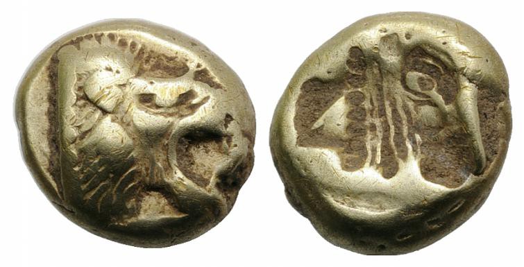 Lesbos, Mytilene, c. 521-478 BC. EL Hekte (8mm, 2.56g). Head of roaring lion r. ...