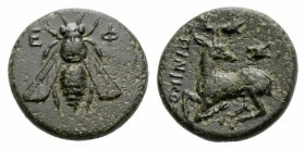 Ionia, Ephesos, c. 390-320/00 BC. Æ (13mm, 2.12g, 12h). Epinikos, magistrate. Bee. R/ Stag kneeling l. Cf. SNG Copenhagen 247-253. Green patina, VF