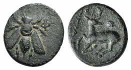 Ionia, Ephesos, c. 390-320/00 BC. Æ (15mm, 3.01g, 12h). Bee. R/ Stag kneeling l. Cf. SNG Copenhagen 247-253. Green patina, VF
