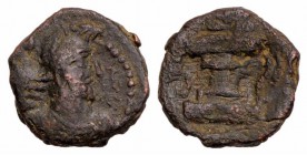 Kushano-Sasanians Kings, Pērōz (Fīrūz) I, c. 246-285. Æ (16mm, 3.56g, 12h). Crowned bust r. R/ Facing bust of deity emerging from fire altar. MK 1115-...