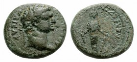 Domitian (81-96). Lydia, Philadelphia. Æ (17mm, 4.34g, 12h). Lagetes, magistrate. Laureate head r. R/ Facing cult-statue of Artemis. RPC II 1334; SNG ...