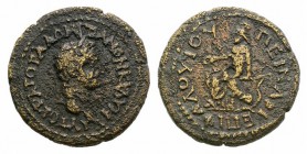 Domitian (81-96). Phrygia, Cidyessus. Æ (19mm, 4.08g, 6h). Flavios Peinarios, high priest. Laureate head r. R/ Cybele seated l., holding patera. RPC I...