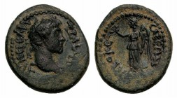 Trajan (98-117). Lydia, Hierocaesarea. Æ (23mm, 5.57g, 12h). AY NEPBAN TPAIAN[...], Laureate head r. R/ IEPOKECAPEΩN, Nike standing l., holding wreath...