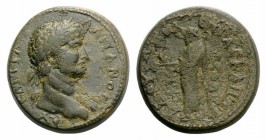 Hadrian (117-138). Phrygia, Grimenothyrae. Æ (25mm, 11.78g, 6h). Asklepiades Apoll., magistrate. Laureate head r. R/ Zeus standing l., holding eagle o...