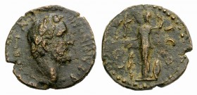 Antoninus Pius (138-161). Lycaonia, Iconium. Æ (17mm, 3.75g, 12h). Laureate head r. R/ Athena standing l., holding nike over serpent, and spear; shiel...