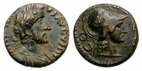 Antoninus Pius (138-161). Lycaonia, Iconium. Æ (17mm, 5.01g, 12h). Laureate and draped bust of Antoninus Pius r. R/ Helmeted head of Athena r. RPC IV ...