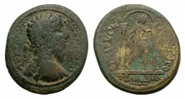 Marcus Aurelius (160-180). Lydia, Philadelphia. Æ (32mm, 15.34g, 6h). Eugenetor, magistrate, c. 166-180. Laureate and cuirassed bust r. R/ Distyle shr...