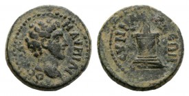 Marcus Aurelius (Caesar, 139-161). Phrygia, Synnada. Æ (15mm, 2.81g, 6h). Bare head r. R/ Decorated and lighted altar. RPC IV online 2211 (temporary);...