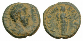 Marcus Aurelius (160-180). Cilicia, Colybrassus. Æ (17mm, 5.27g, 12h). Laureate, draped and cuirassed bust r. R/ Hygieia standing r., feeding serpent ...