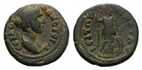 Faustina Junior (Augusta, 147-175). Lydia, Mastaura. Æ (21mm, 5.32g, 6h). Draped bust r. R/ Athena standing r., holding spear and resting on shield. R...