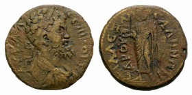 Septimius Severus (193-211). Lydia, Sala. Æ (23mm, 8.59g, 6h). Laureate, draped and cuirassed bust r., seen from behind. R/ Zeus Lydios standing l., h...