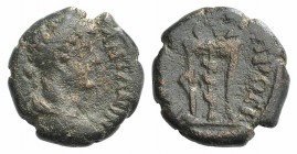 Caracalla (198-217). Moesia Inferior, Nicopolis ad Istrum. Æ (14mm, 3.06g, 6h). Laureate, draped and cuirassed bust r. R/ Tripod with serpent entwined...