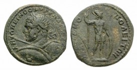 Caracalla (198-217). Thrace, Hadrianopolis. Æ (27mm, 10.84g, 12h). Laureate and draped bust l., holding spear and shield decorated with gorgoneion. R/...