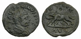 Caracalla (198-217). Troas, Alexandria. Æ (23mm, 7.22g, 6h). Laureate and cuirassed bust r. R/ Wolf standing l., suckling the twins Romulus and Remus....