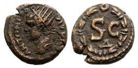 Caracalla (198-217). Seleucis and Pieria, Antioch. Æ (15mm, 3.63g, 6h). Radiate head l. R/ SC / Δ within wreath. McAlee 706. Brown patina, VF