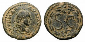 Elagabalus (218-222). Seleucis and Pieria, Antioch. Æ (21mm, 5.43g, 6h). Laureate head r. R/ S • C, Δ Є above, eagle below; all within laurel wreath. ...