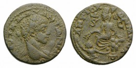 Elagabalus (218-222). Seleucis and Pieria, Antioch. Æ 4 Assaria (25mm, 12.96g, 12h). Laureate bust r., slight drapery on far shoulder. R/ Tyche seated...
