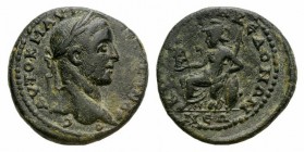 Severus Alexander (222-235). Koinon of Macedon. Æ (26mm, 11.60g, 6h). Laureate head r. R/ Athena seated l., leaning on shield, holding nike and spear....