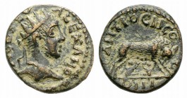 Severus Alexander (222-235). Pisidia, Antioch. Æ (15mm, 2.77g, 6h). Radiate head r. R/ She-wolf r. suckling the twins. RPC VI online 6593 (temporary)....