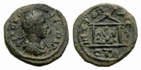 Severus Alexander (222-235). Cappadocia, Caesarea. Æ (17mm, 3.99g, 12h), year 5? (225/6). Laureate, draped and cuirassed bust r. R/ Distyle temple enc...