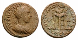 Gordian III (238-244). Macedon, Thessalonica. Æ (25mm, 8.44g, 2h). AV K M ATNIOC […]OC, Radiate, draped and cuirassed bust r. R/ ΘECCAΛONIKEΩN ΠVΘIA, ...