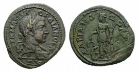 Gordian III (238-244). Thrace, Hadrianopolis. Æ (30mm, 12.20g, 2h). Laureate, draped and cuirassed bust r. R/ Nemesis standing l., holding scales, sce...