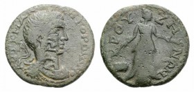 Gordian III (238-244). Phrygia, Bruzus. Æ (24mm, 7.22g, 12h). Laureate, draped and cuirassed bust r.; c/m: CAP B in rectangular incuse. R/ Hecate stan...
