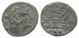 Star series, Rome, 169-158 BC. Æ Quadrans (16mm, 3.57g, 6h). Head of Hercules r., wearing lion skin. R/ Prow of galley r.; star to r. Crawford 196/4; ...