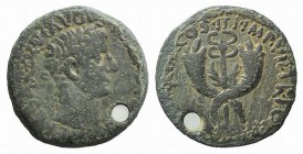 Tiberius (14-37). Æ Dupondius (28mm, 10.61g, 12h). Commagene, 19-20. Laureate head r. R/ Winged caduceus between two crossed cornucopias. RIC I 90; RP...