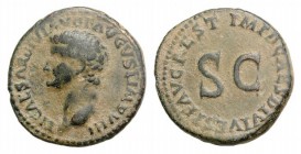 Tiberius (14-37). Æ As (26mm, 9.81g, 6h). Restitution under Domitian, Rome, 80-1. Bare head l. R/ SC in field. RIC II 826 (Domitian). Near VF