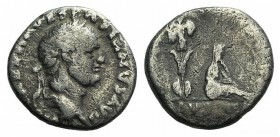 Vespasian (69-79). AR Denarius (16mm, 2.86g, 6h). “Judaea Capta” commemorative. Rome, 69-70. Laureate head r. R/ Trophy; to r., Judaea seated r. in at...