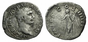 Trajan (98-117). AR Denarius (19mm, 2.77g, 6h). Rome, AD 102. Laureate bust r. R/ Victory standing r., head l., holding wreath and palm frond. RIC II ...