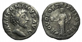 Marcus Aurelius (161-180). AR Denarius (17mm, 2.65g, 6h). Rome, AD 162. Laureate head r. R/ Providentia standing facing, head l., holding globe and co...