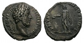 Commodus (177-192). AR Denarius (17mm, 2.71g, 12h). Rome, 183-4. Laureate head r. R/ Genius standing l., holding patera over altar and barley-ears. RI...